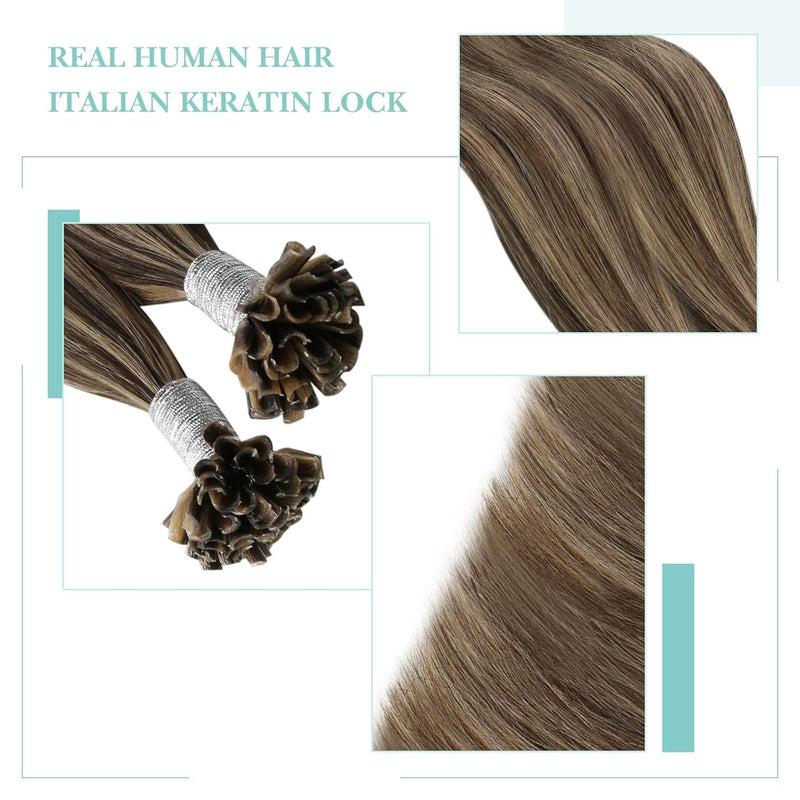 YoungSee Bonding Extensions Echthaar Braun 35cm Extensions Echthaar Bondings Dunkelbraun mit Blond K