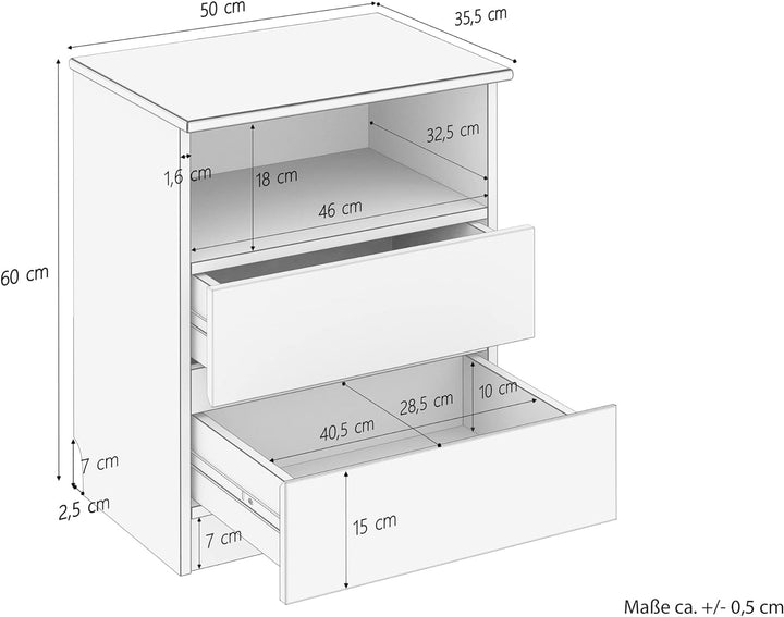 Erst-Holz Nachttisch Schubladenkommode mit Zwei Auszügen Buche 90.20-K45