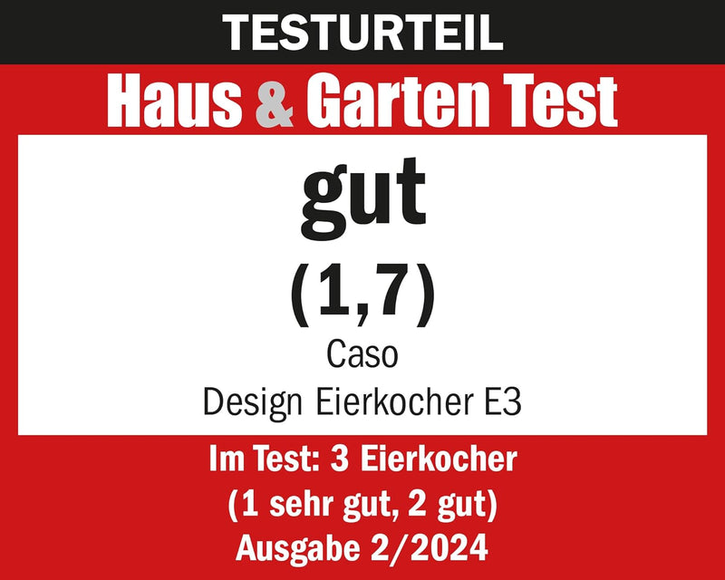 CASO E3 Eierkocher, stufenloser Drehregler für den gewünschten Härtegrad von weich bis hart, Zeit-,