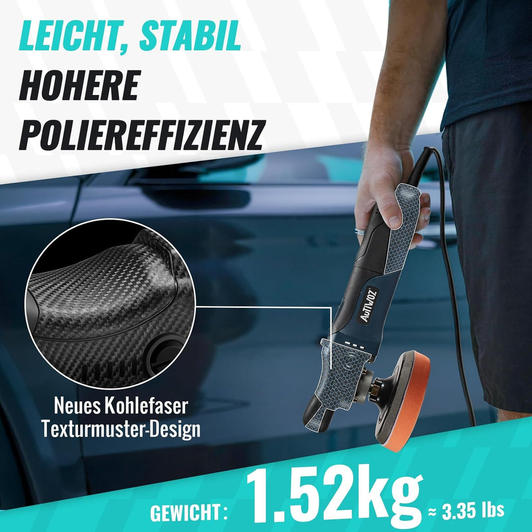 Mini Poliermaschine Auto, AUTIWOZ 630W Polierer mit 6 Variable Geschwindigkeit 2500-4500 RPM, Seiten