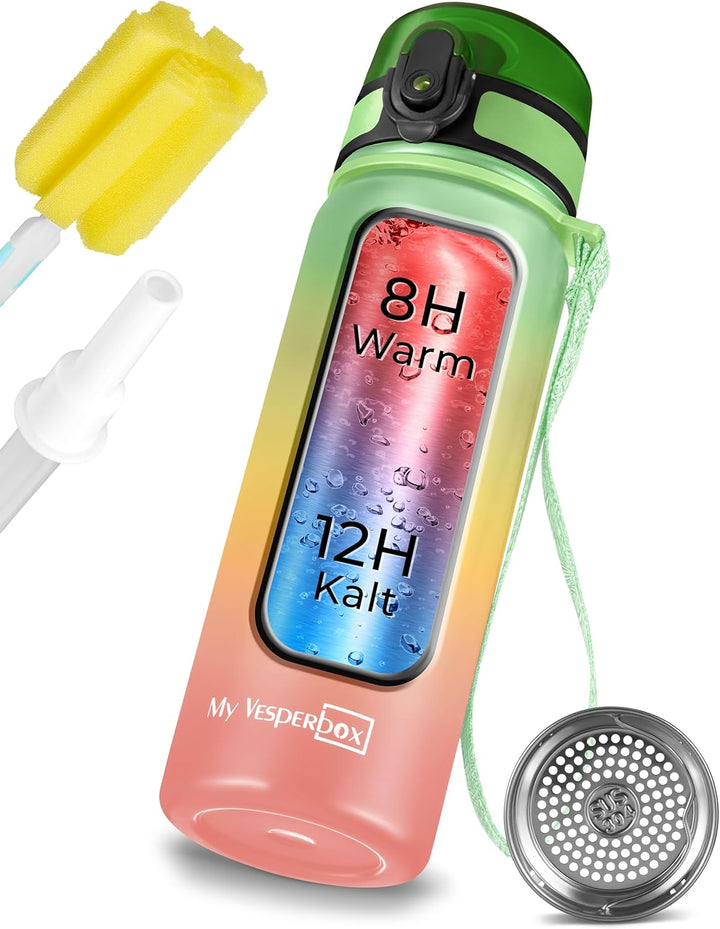 MY VESPERBOX® Edelstahl Thermosflasche Kinder [INK. STROHHALM & SIEB] - Isolierflasche für Jungen &