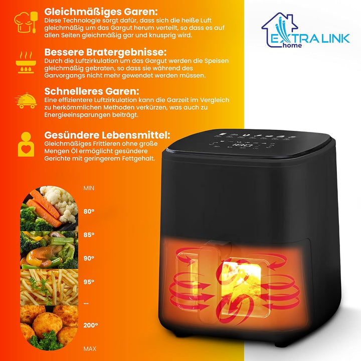 Extralink Heissluftfritteuse 5L 1500W Airfryer 7 Programme Touch LED 5 liters, 5 liters