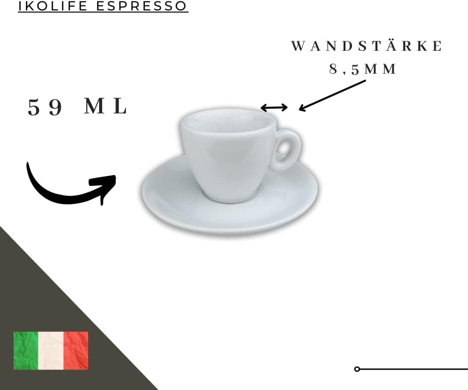 Ikolife Espressotassen Set - dickwandig – 4-teilig – 59 ml – Made in Italy (2 Tassen + 2 Untertassen