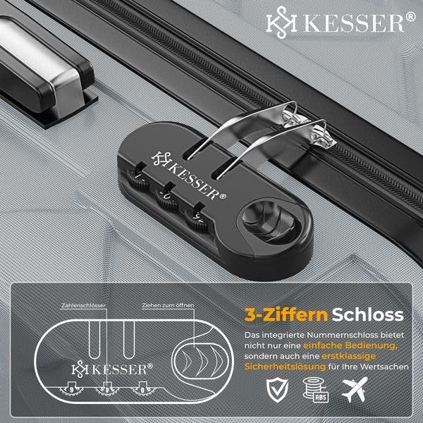 KESSER® Reisekoffer Set 3-teilig | Kofferset ABS Hartschalenkoffer mit Zahlenschloss, Kofferwaage &amp;