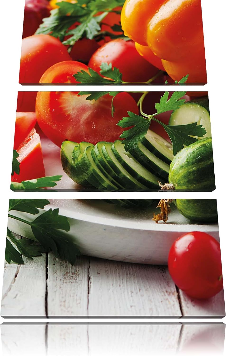 Pixxprint Obst Gurke Gemüse Salat Essen Tomate 3-Teiler Leinwandbild 120x80 Bild auf Leinwand