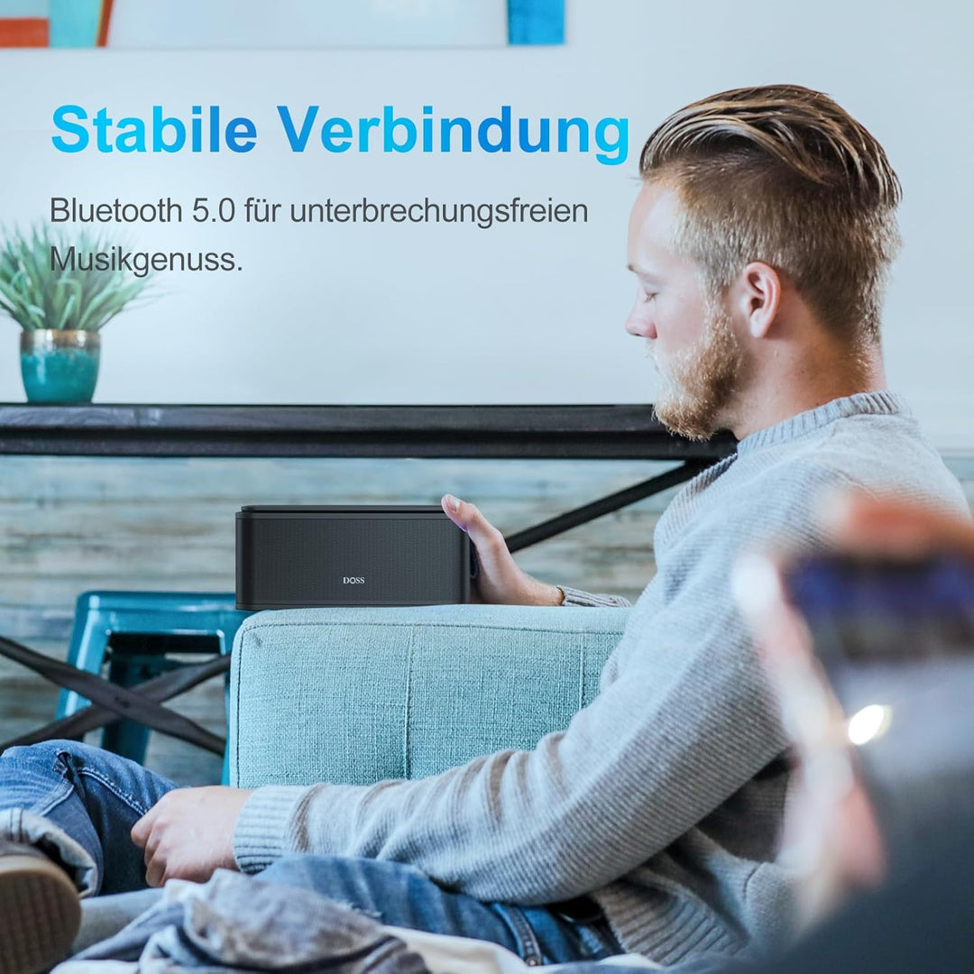 DOSS Bluetooth Lautsprecher, SoundBox Musikbox Bluetooth Box mit Dualen Bass-Treibern, 20h Akku,Touc