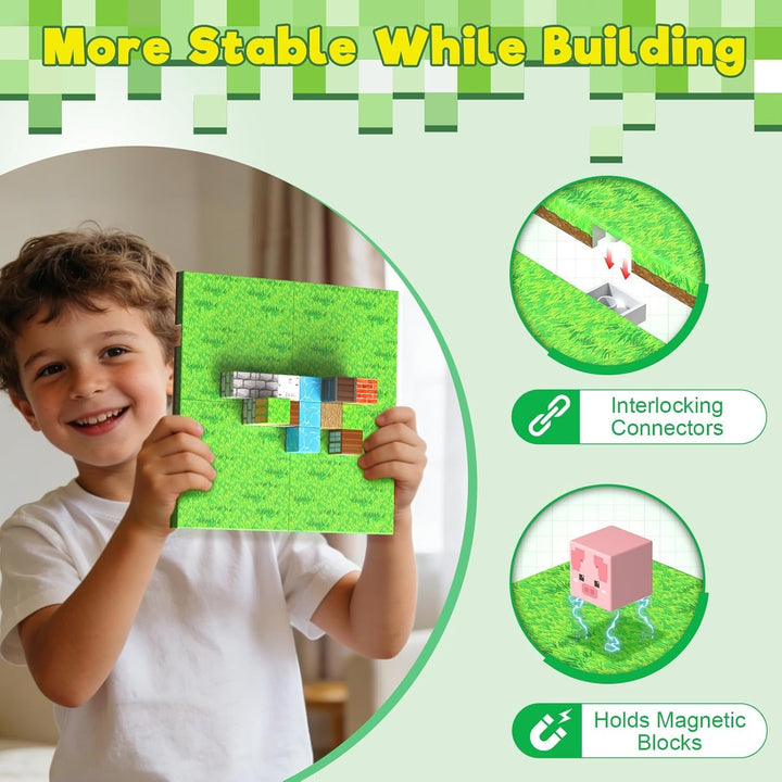 GraceDuck 4-teilig Magnetische Bausteine Grundplatte, Magnetic Blocks für STEM Spielzeug,Magnetic Bu