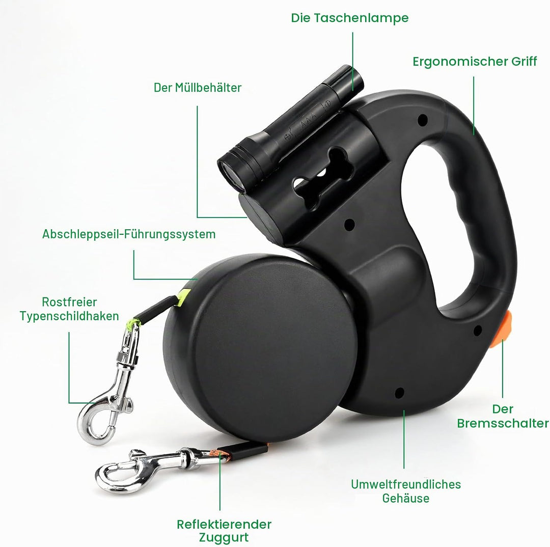 Doppelleine für 2 Hunde - Automatische Hundeleine für 2 Hunde, 360°Verhedderungsfreier Leinenverläng