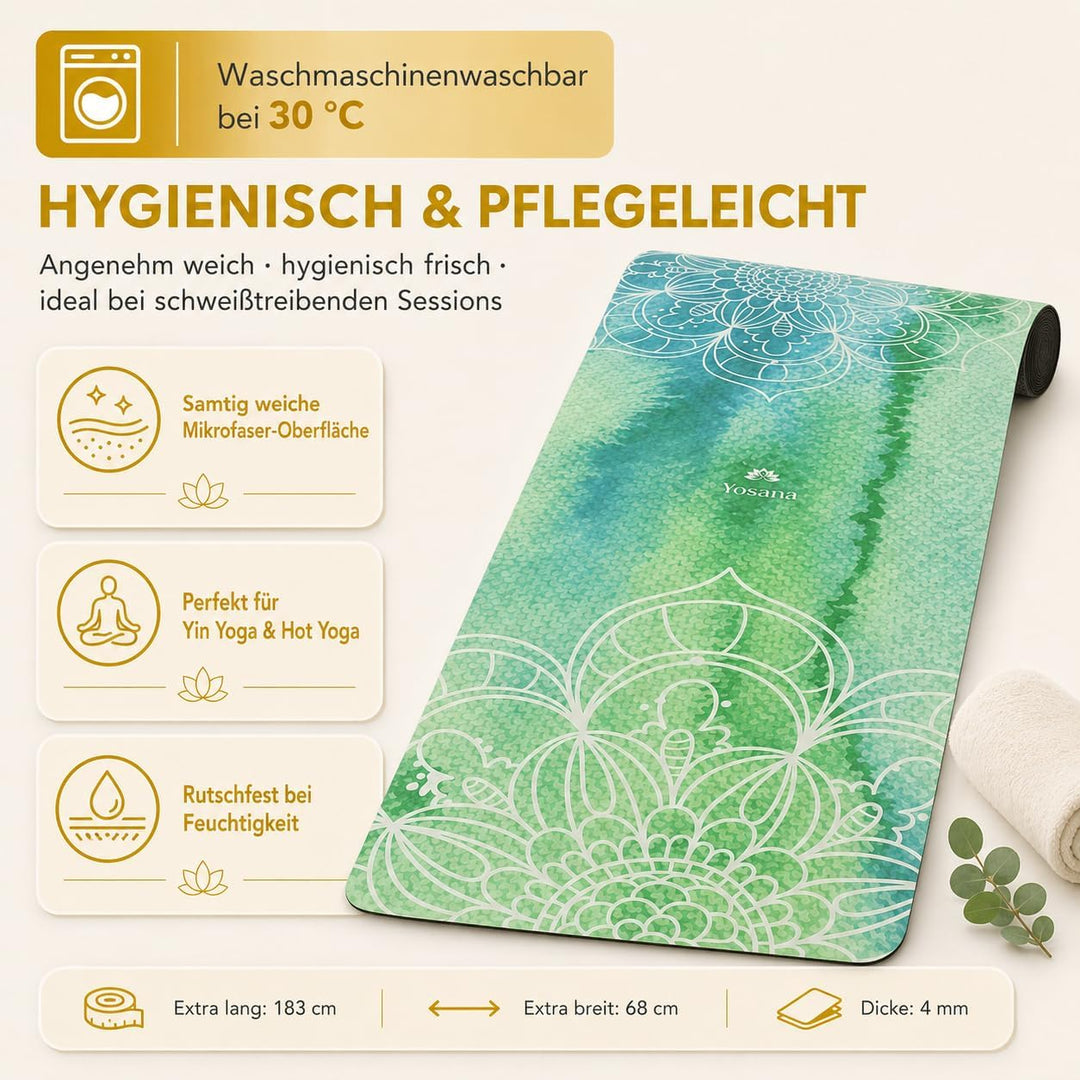 Yogamatte aus Naturkautschuk I Hot Yoga Mikrofaser Matte I Bikram Yogamatte Maschinenwaschbar I Ying