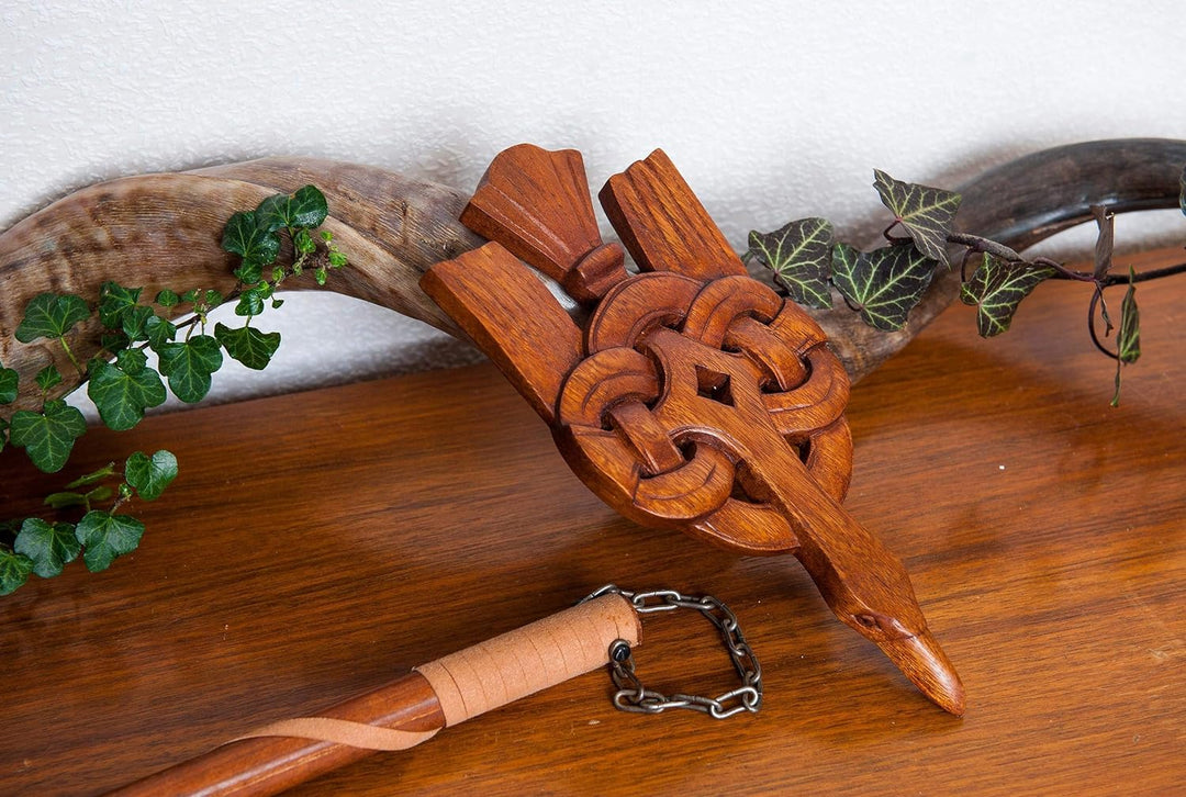 Windalf Wandbild Hugin 30 cm Wikinger Rabe Raben Deko Vikings Handarbeit aus Holz