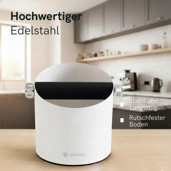 NEU: VIENESSO Abschlagbehälter Edelstahl mit abnehmbarer Abklopfstange – Siebträger Abschlagbox für