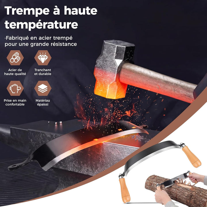 250 mm Zugmesser für Holz, Baumschäler mit komfortabler Holzgriff, Wolframstahl, Schindelmesser, Zus