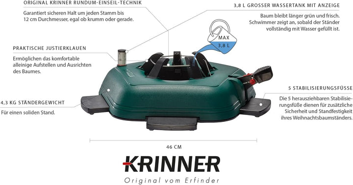 Krinner® Tree Genie L Christbaumständer Weihnachtsbaumständer mit extra Stabilisierungsfüsse Baumhöh