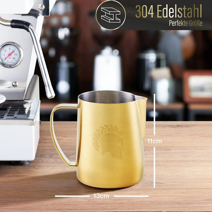 Barista Legends® Milchkännchen Edelstahl [600ml] ARES Gold - Barista Milchkännchen zum Milchaufschäu