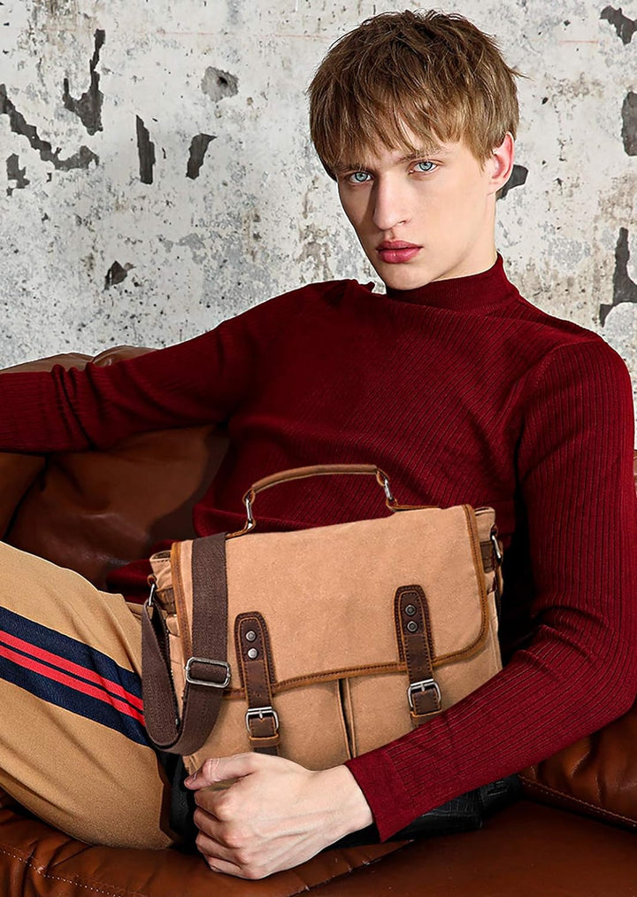 FANDARE Retro Umhängetasche Herren Segeltuch Handtasche Schultertasche Aktentasche Junge Messenger C