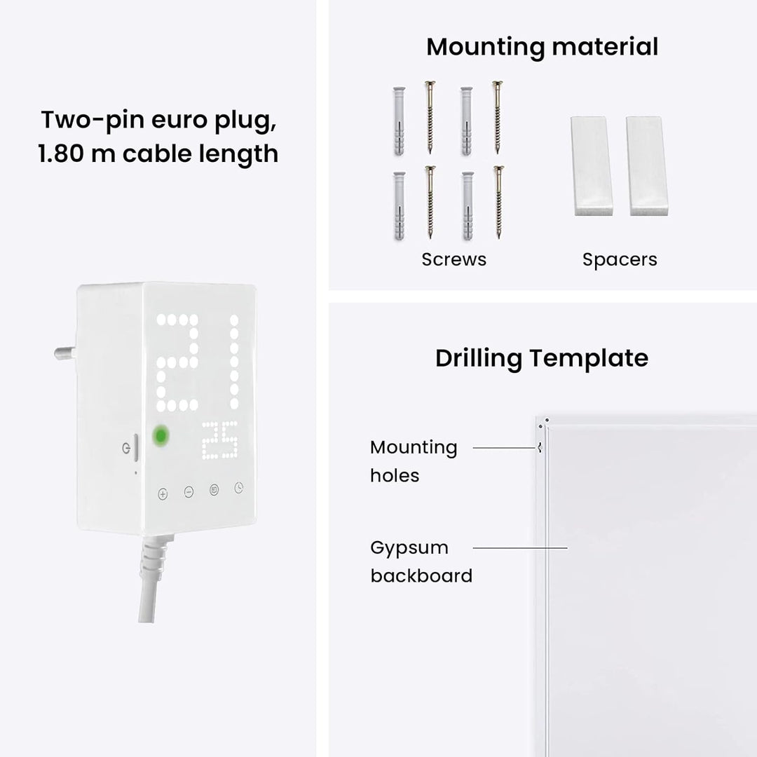 Hocosyme Infrarotheizung mit Thermostat 300 Watt, Infrarotheizung Wandmontage - 1-3 Min auf Betriebs
