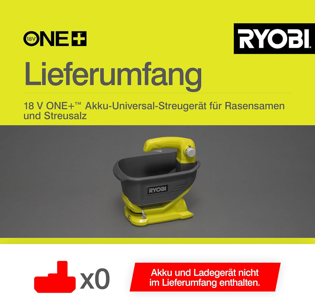 RYOBI 18 V ONE+ Akku-Universalstreuer OSS1800 (4 Liter Tank, Streubreite einstellbar (2,5 bis 3,5 m)