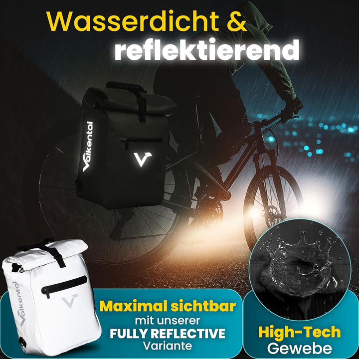 Valkental - 3in1 Fahrradtasche - Geeignet als Gepäckträgertasche, Rucksack und Umhängetasche - Wasse
