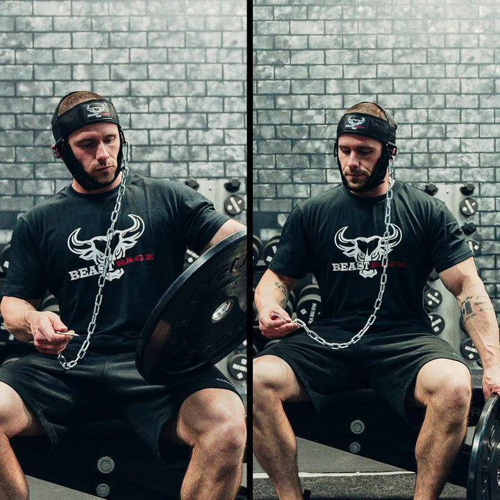 BEAST RAGE Kopfgeschirr, Halstauchen, strapazierfähig, lange Stahlkette, verstellbar, Fitness-Halsge