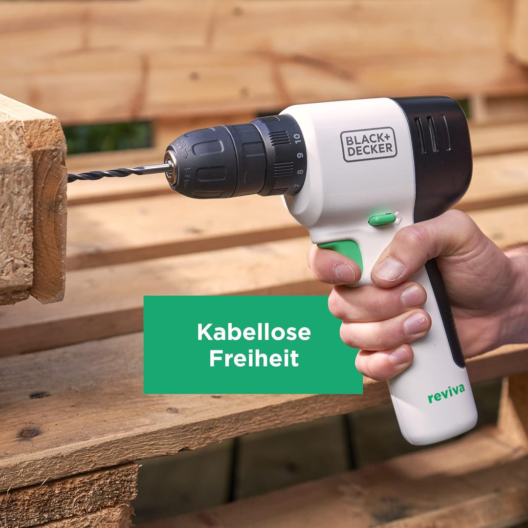 Black+Decker reviva 12V Akku-Bohrschrauber REVDD12ASTB (nachhaltiger Bohrschrauber aus 50% recycelte