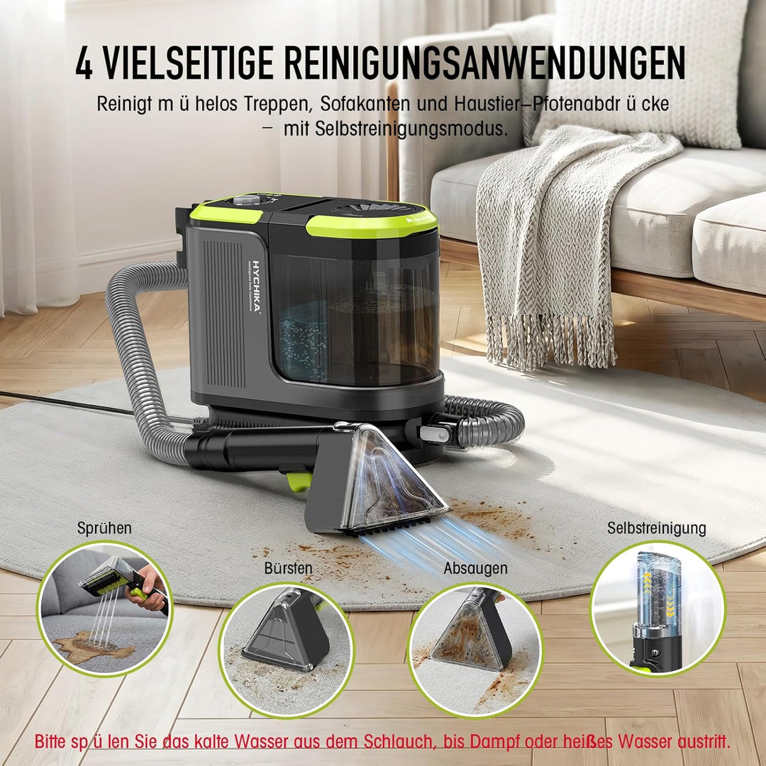 HYCHIKA Nasssauger Polsterreiniger Gerät 1800W,17 kPa Teppichreiniger Waschsauger, Tragbarer Teppich