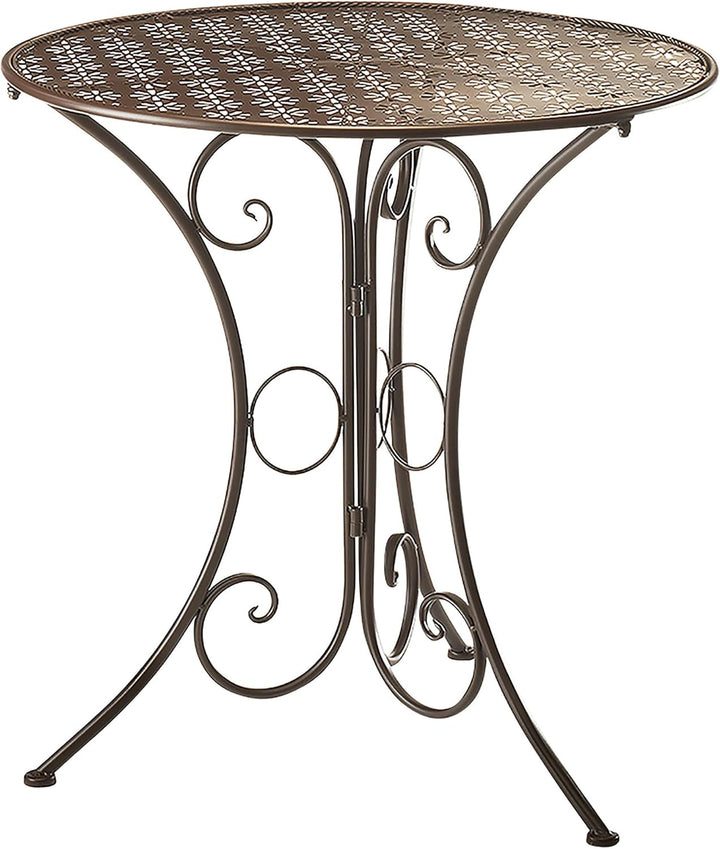 Kobolo Dekorativer Gartentisch Metalltisch Tisch aus braunem Metall mit Stanzungen in Blumenoptik 60