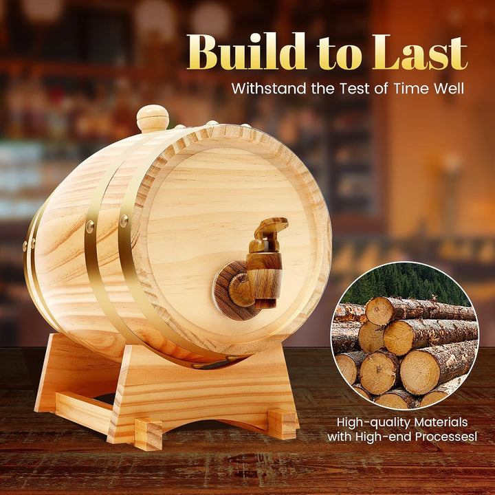 MINRS Holzfass Klein Eichenfass 3L Whiskyfass aus Holz Eichenweinfass Whiskyfass mit Bock & Zapfhahn