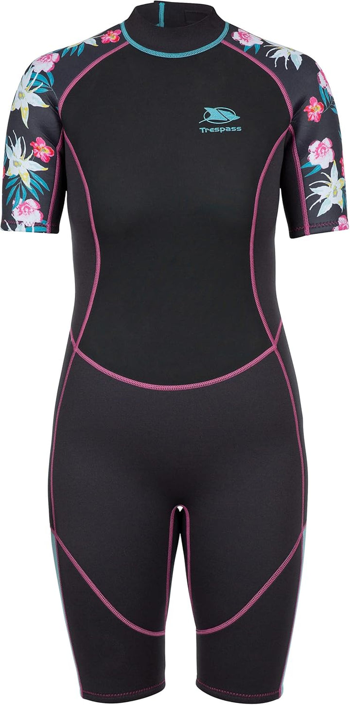 Trespass Damen-Neoprenanzug, kurz, 3 mm, Reissverschluss hinten, Sonar dunkelgrau 10 UK, dunkelgrau