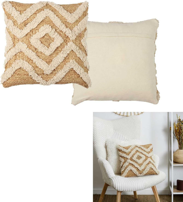 HOME DECO FACTORY. TX0052. Kissen aus Jute und Baumwolle Tufted 40x40 cm - Optimaler Komfort. Modern