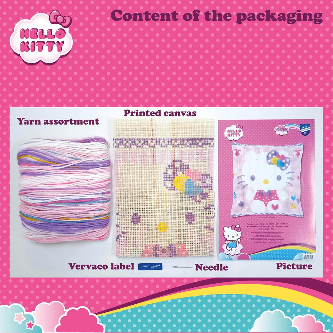 Vervaco PN-0172807 Kreuzstichkissen Hello Kitty Pastel Kreuzstichset, Baumwolle, mehrfarbig, 40 x 40