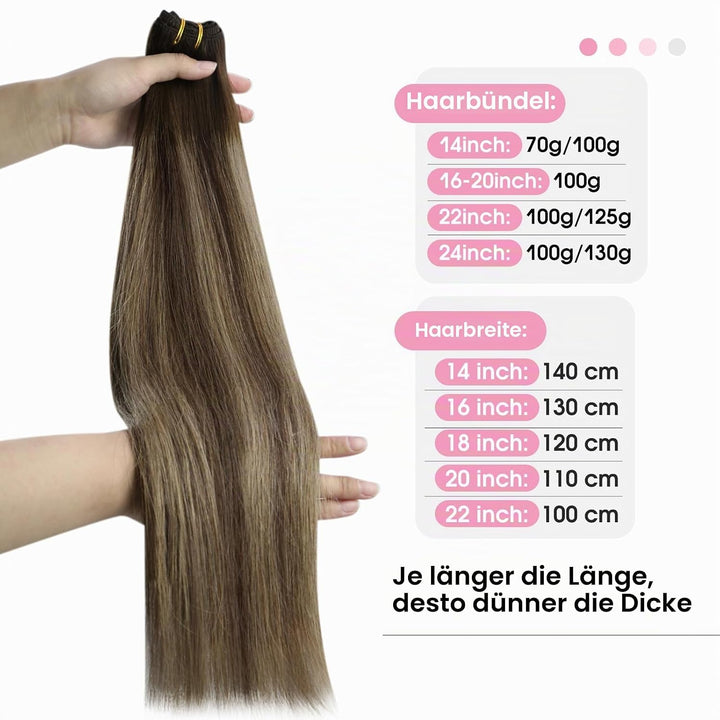 YoungSee Echthaar Tressen Ombre Tressen Echthaar zum Einnahen 45cm Haartressen Echthaar Dunkelbraun
