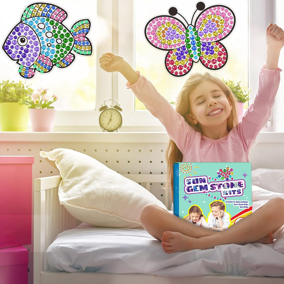 6 Stück Sonnenfänger Kits für Kinder Alter 6 7 8 9 10,DIY Diamant Malerei Kit Schmetterling Sonnenbl