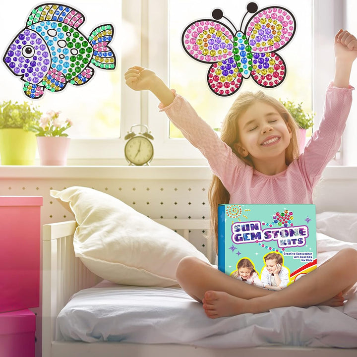 6 Stück Sonnenfänger Kits für Kinder Alter 6 7 8 9 10,DIY Diamant Malerei Kit Schmetterling Sonnenbl