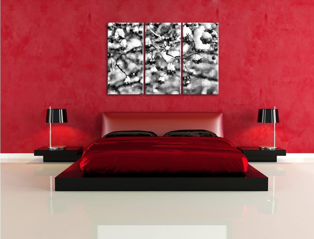 Pixxprint Vogelbeeren mit Schnee bedeckt als Leinwandbild/Grösse: 3 Teilig (120x80) cm/Wandbild/Kuns