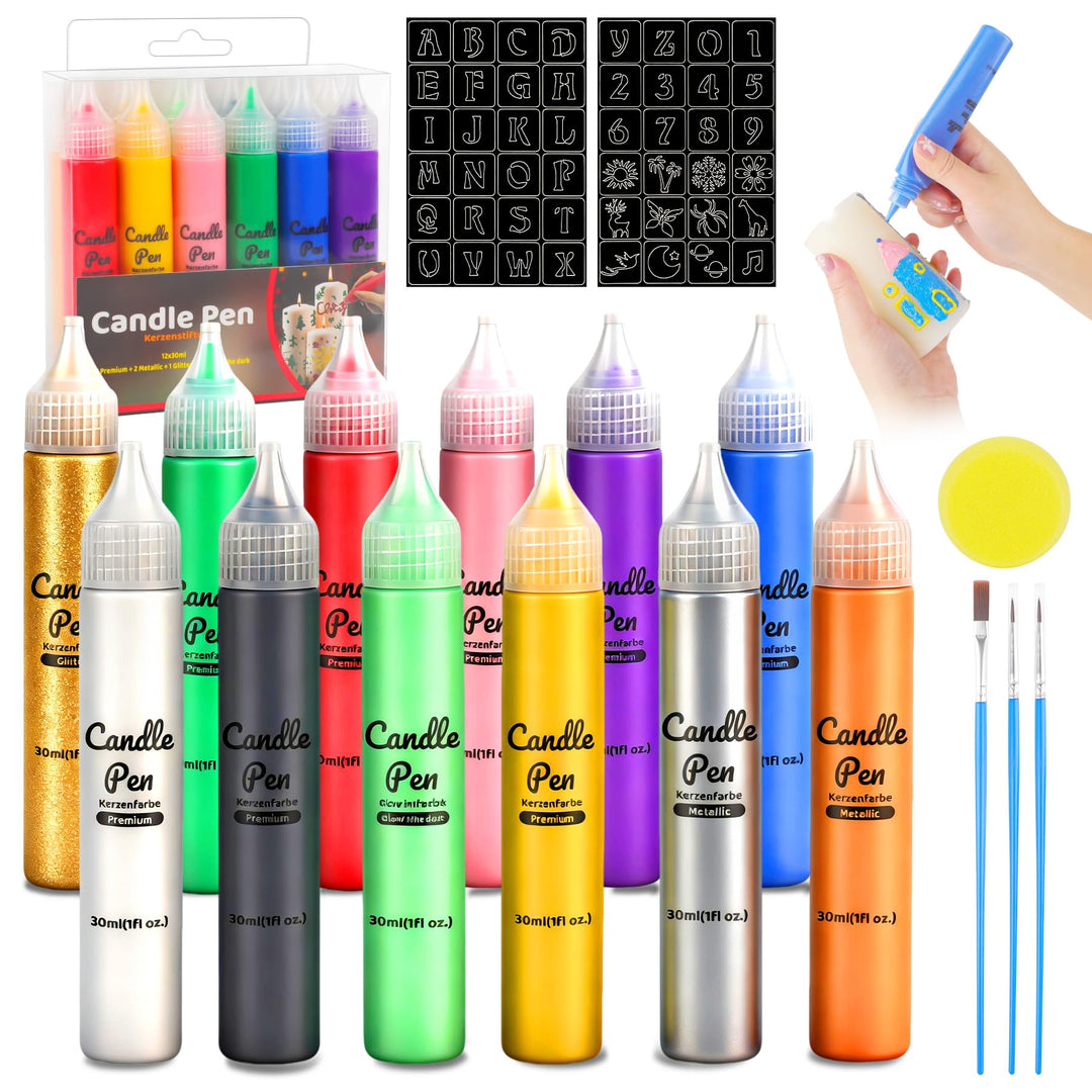 YAOBLUESEA 12 Stück Kerzen Bemalen Set, Wachsstifte für Kerzen, 30 ML Taufkerze Basteln Set Wachssti