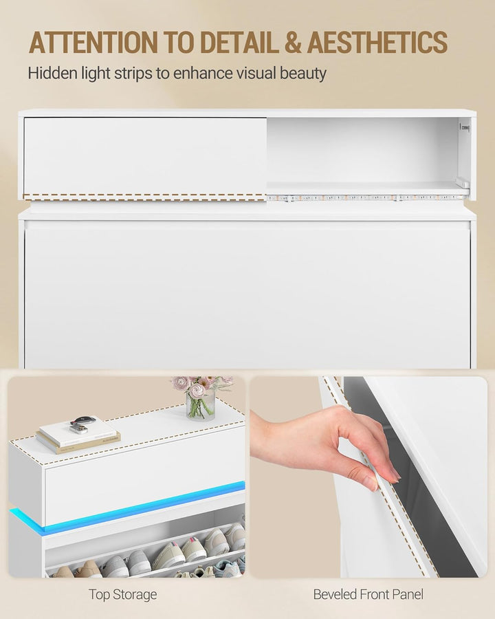 Hzuaneri Schuhschrank, Schuhkipper Schmal mit LED-Leuchten, Schuhregal, Verstellbare Ablagefläche, 1