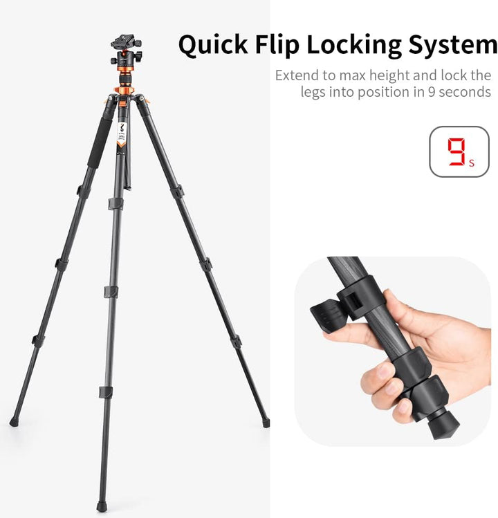 K&F Concept Carbon Stativ Kamera Stativ, kompaktes D254C1(SA254C4) Reisestativ Stativ Kamera, Tripod