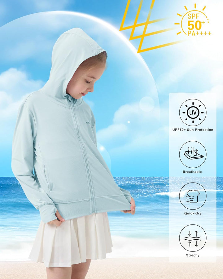 Rolanko Mädchen Sommerjacke mit Daumenlöchern Langarm Sonnenschutz Schnell Trocknend Reissverschluss