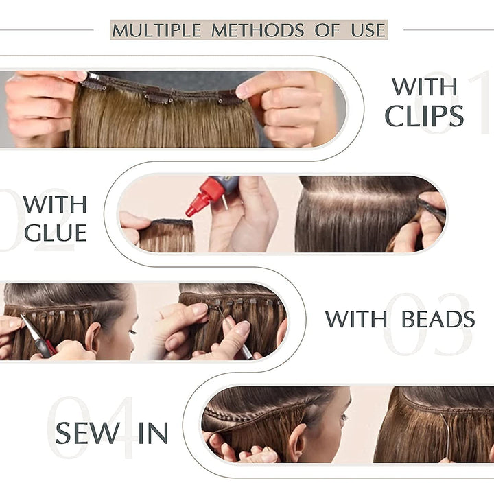 RUNATURE Tressen Extensions Echthaar Weissblond Glatt Echthaar Tressen Zum Einnähen Weisse Blondine