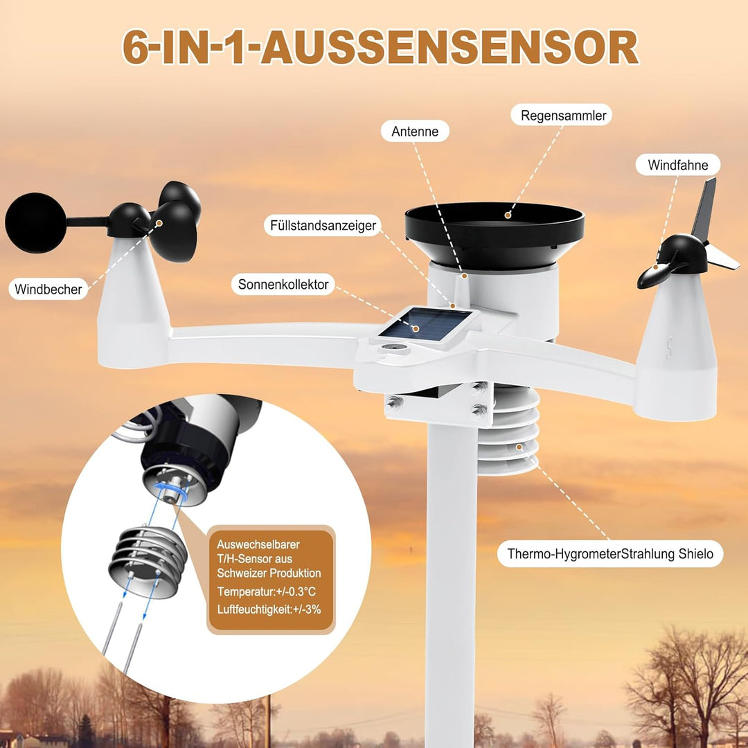 Urageuxy Professionelle Wetterstation mit PC-Softwareanwendungen, Wetterstation mit Windmesser und R