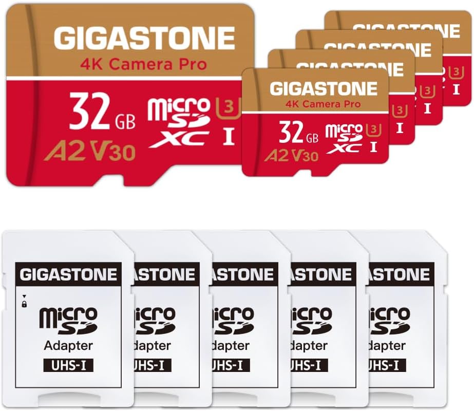 GIGASTONE Speicherkarte 32GB 5 Stück 4K Kamera Pro kompatibel mit GoPro Drohne Switch 95 MB/s, 4K UH