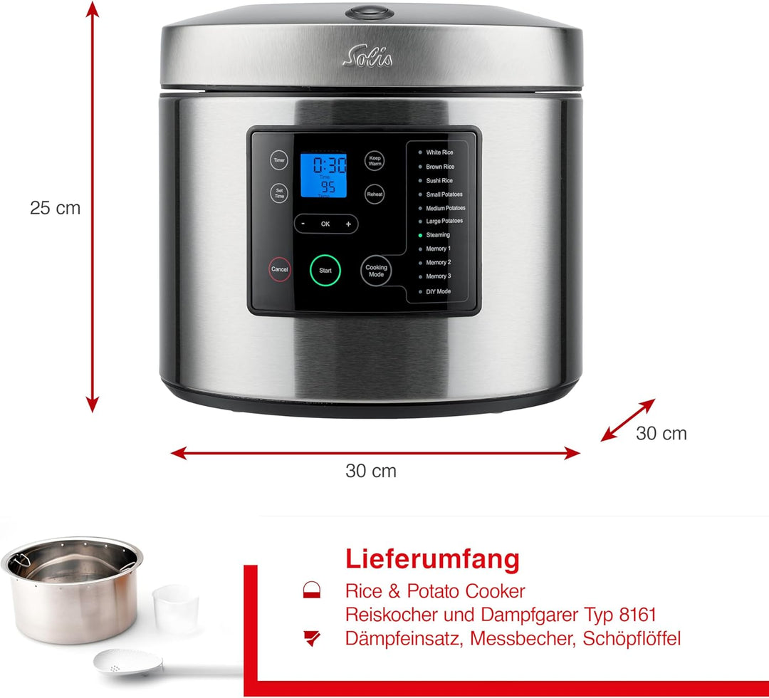 Solis Rice & Potato Cooker 8161 - Kartoffel- und Reiskocher - Dampfgarer mit Timerfunktion - 7 Progr