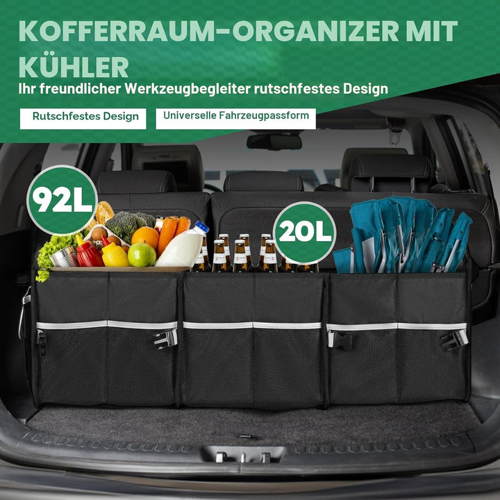 Kofferraum-Organizer mit 20L Frischhalte-Tasche - Robuste 600D Oxford Faltbox für SUV, Kombi & Estat