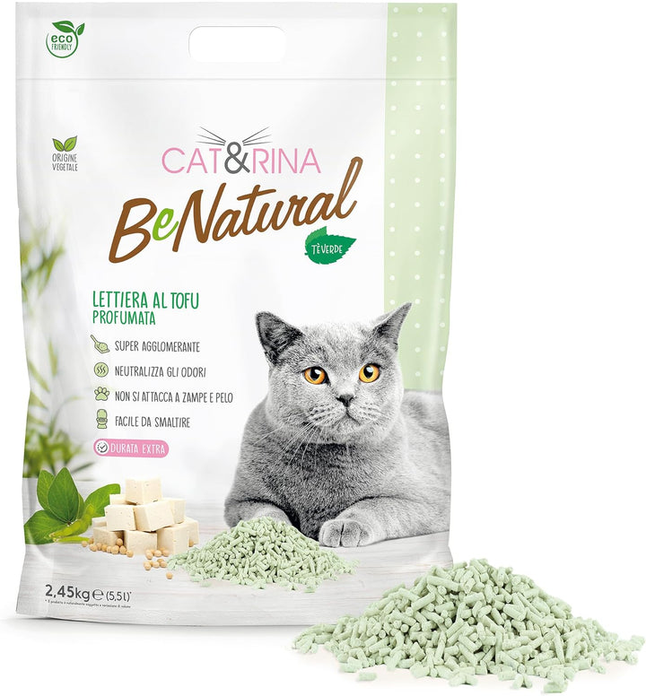 Cat&amp;Rina Tofu Katzenstreu, 5,5 l, pflanzliches klumpendes Katzenstreu, bis zu 30 Tage Nutzung, Entso