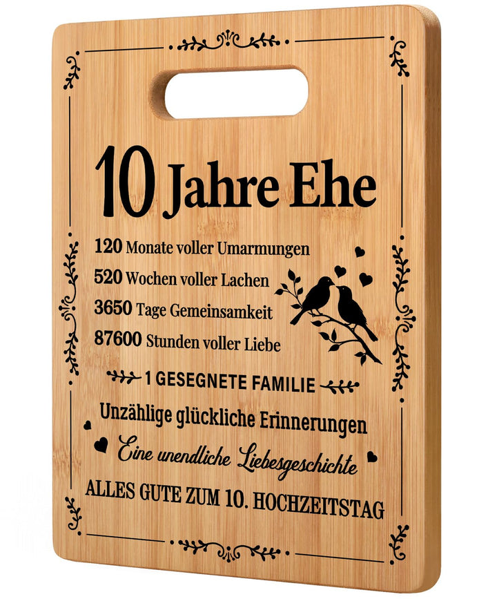Rosenhochzeit Geschenke, Romantisches Geschenk zum 10. Hochzeitstag, Bambus-Schneidebrett zur Feier