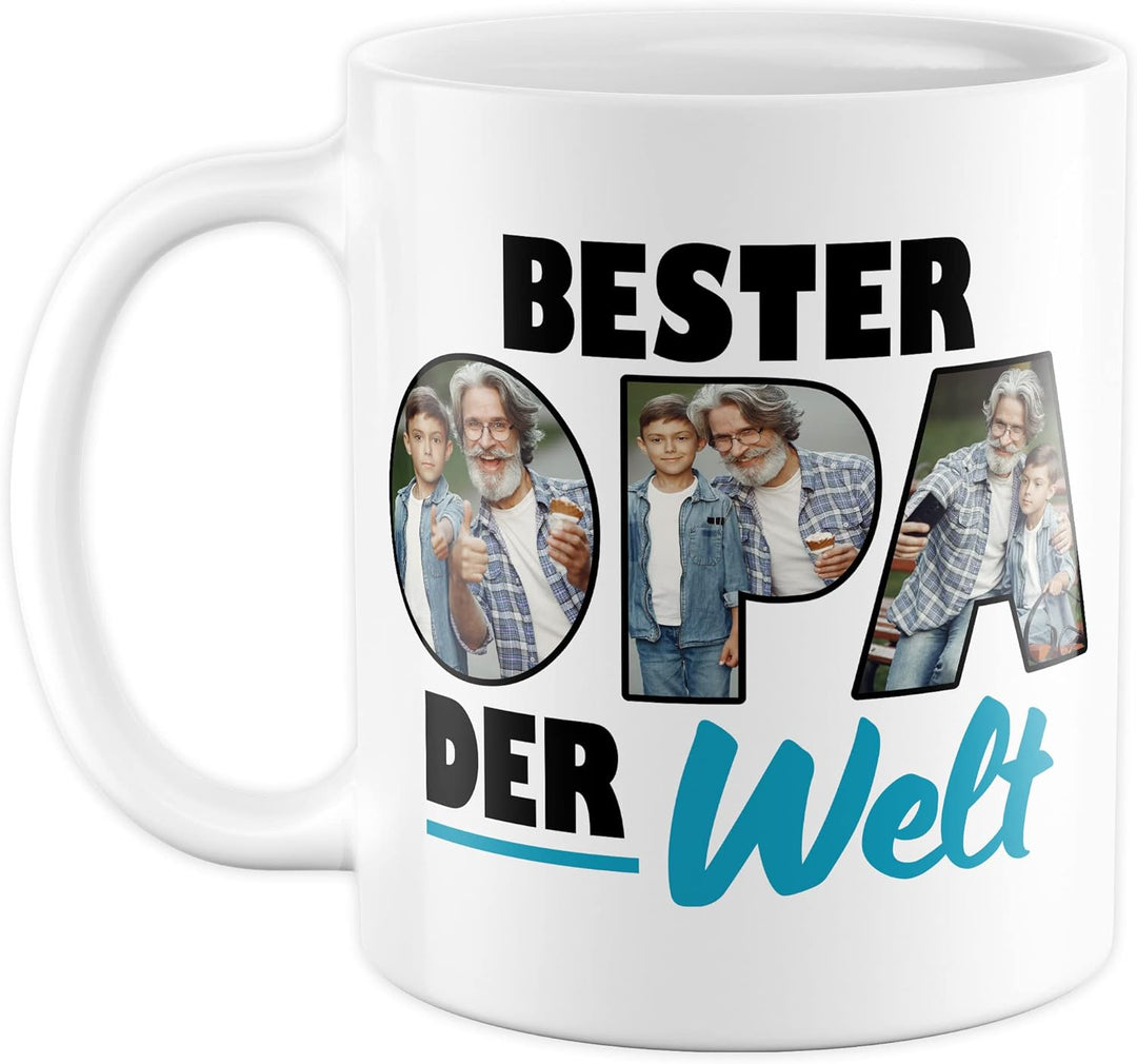 Opa Tasse personalisierbar mit Bild, Bester Opa der Welt, Geschenk personalisiert Grossvater Spruch