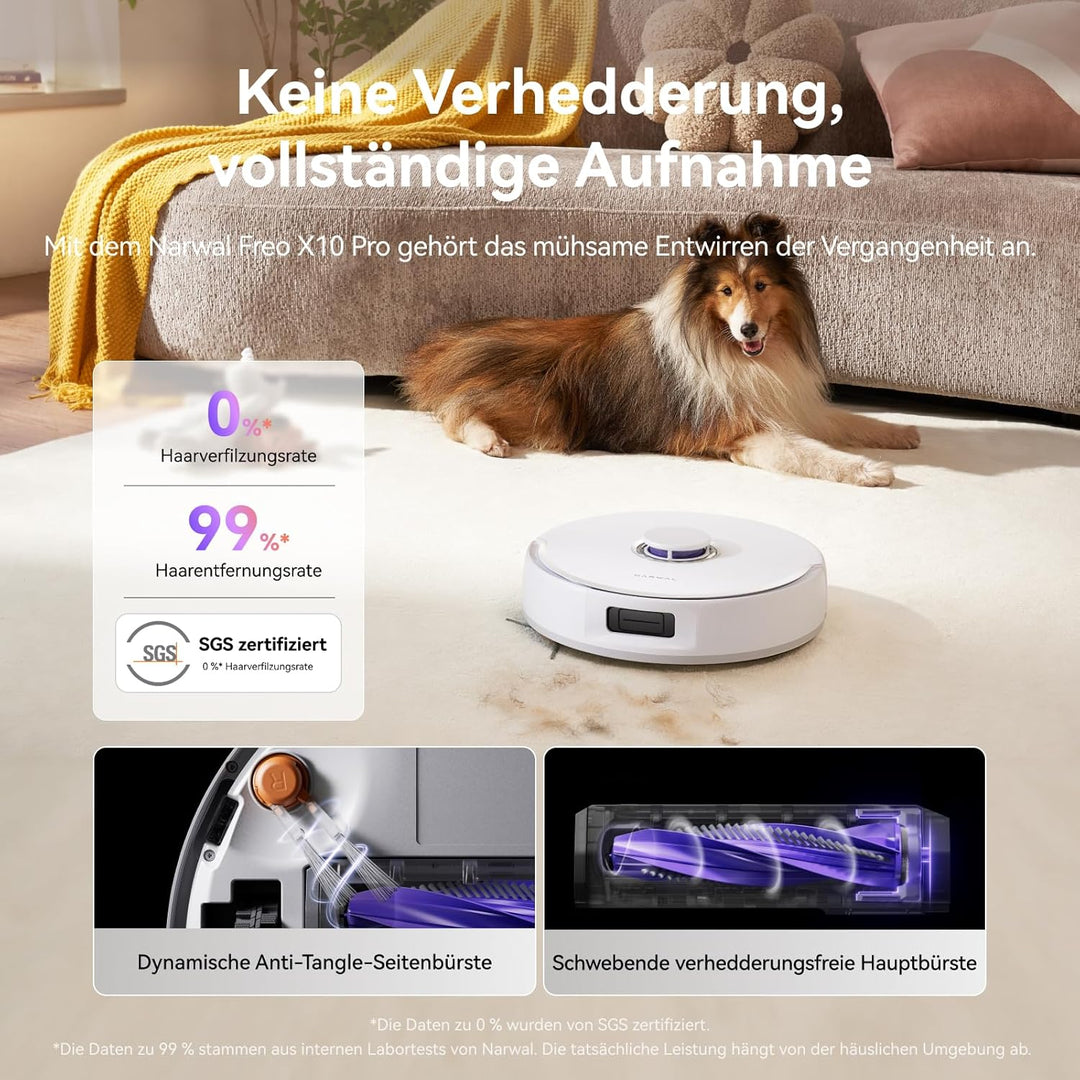NARWAL Freo X10 Pro Saugroboter mit Wischfunktion, 11.000 Pa, DualFlow Tangle-Free, Selbstreinigung