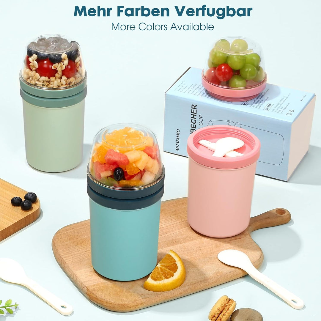 Müslibecher to Go 600ml+270ml,Joghurtbecher to Go Kinder mit Löffel,Müsli Cup to Go Becher,Cornflake