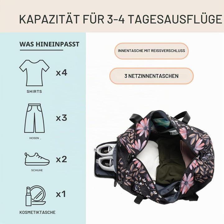 Jadyn Unisex-Erwachsene Weekender Gepäck-Handgepäck L Black Floral, L Black Floral