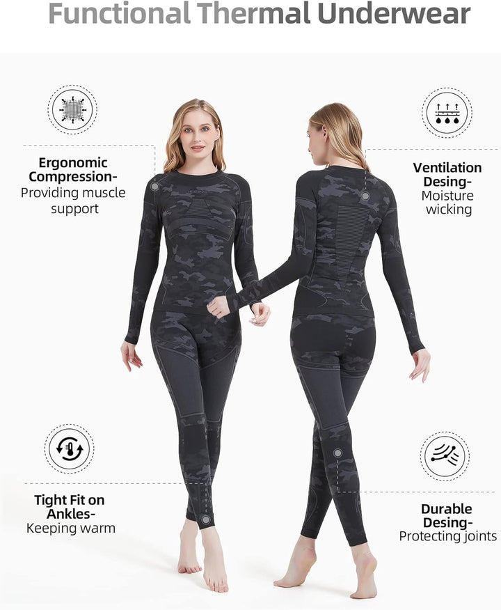 NOOYME Thermounterwäsche Damen Atmungsaktiv Thermowäsche Set Funktionswäsche Anti-bakteriell und Fle